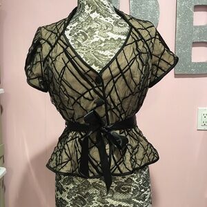 JS Collections Black and Nude Evening Blouse Sz 12